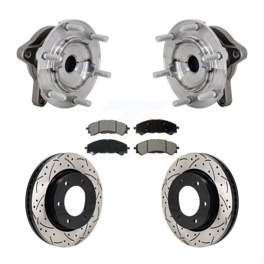 Hub Bearing Drilled Slot Brake Rotor Pad Front Kit For 2019-2023 Ford Ranger 4WD