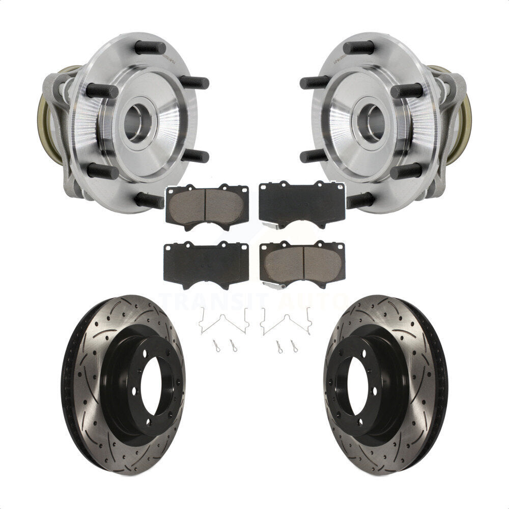 Hub Bearing Drilled Slot Brake Rotor Pads Front Kit For 10-21 Toyota 4Runner RWD