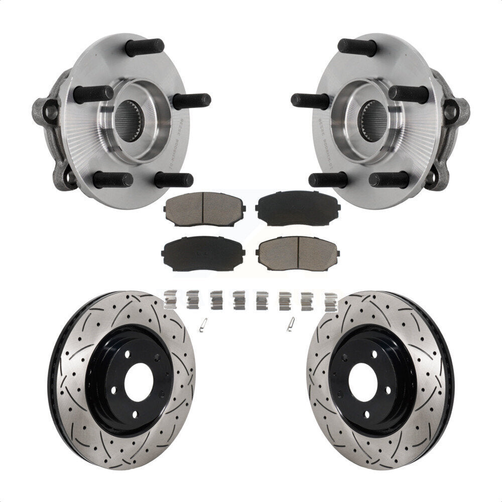 Hub Bearing Coated Drill Slot Brake Rotor Pad Front Kit For 2016-2023 Mazda CX-9