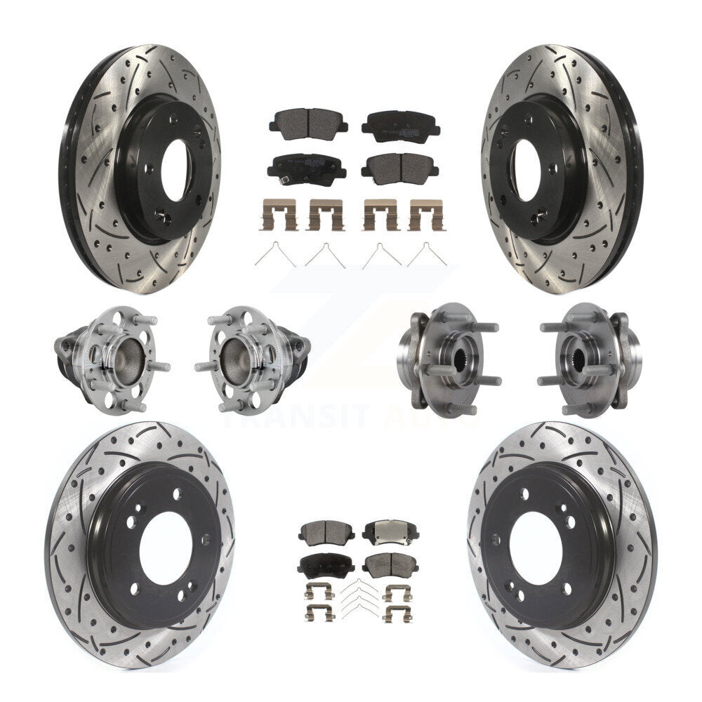 Hub Bearing Coated Brake Rotor & Pads Front Rear Kit (10Pc) For Hyundai Veloster