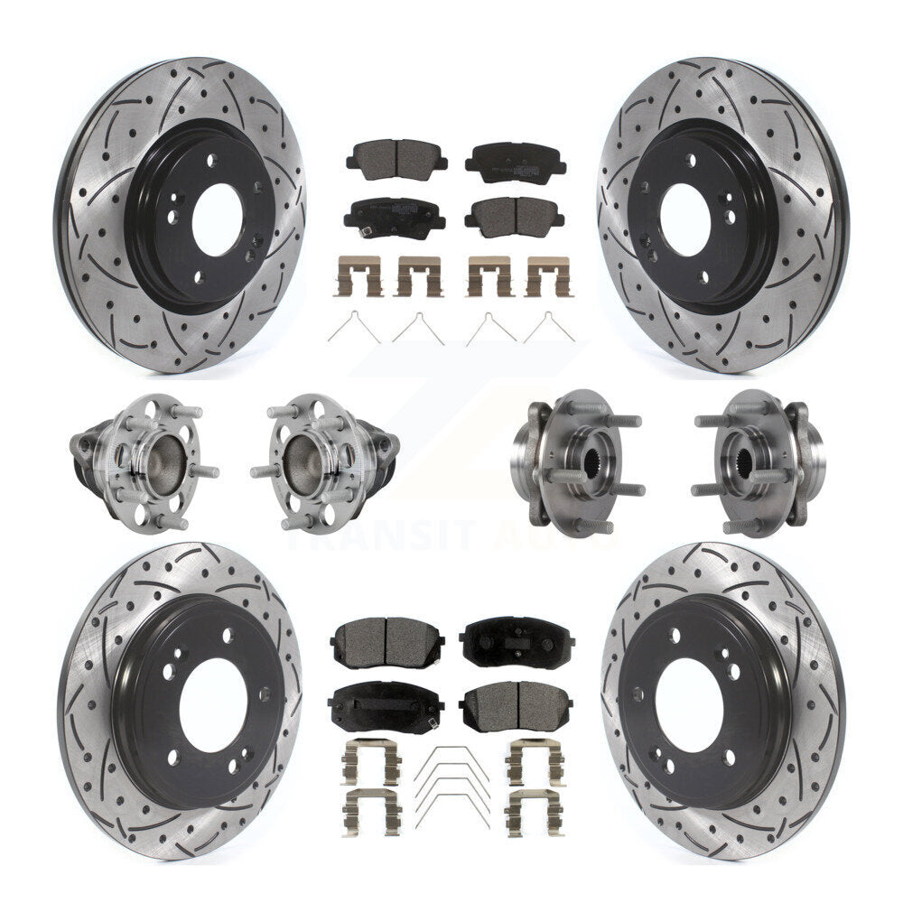 Hub Bearing Coated Brake Rotor & Pad Front Rear Kit (10Pc) For Kia Forte Hyundai