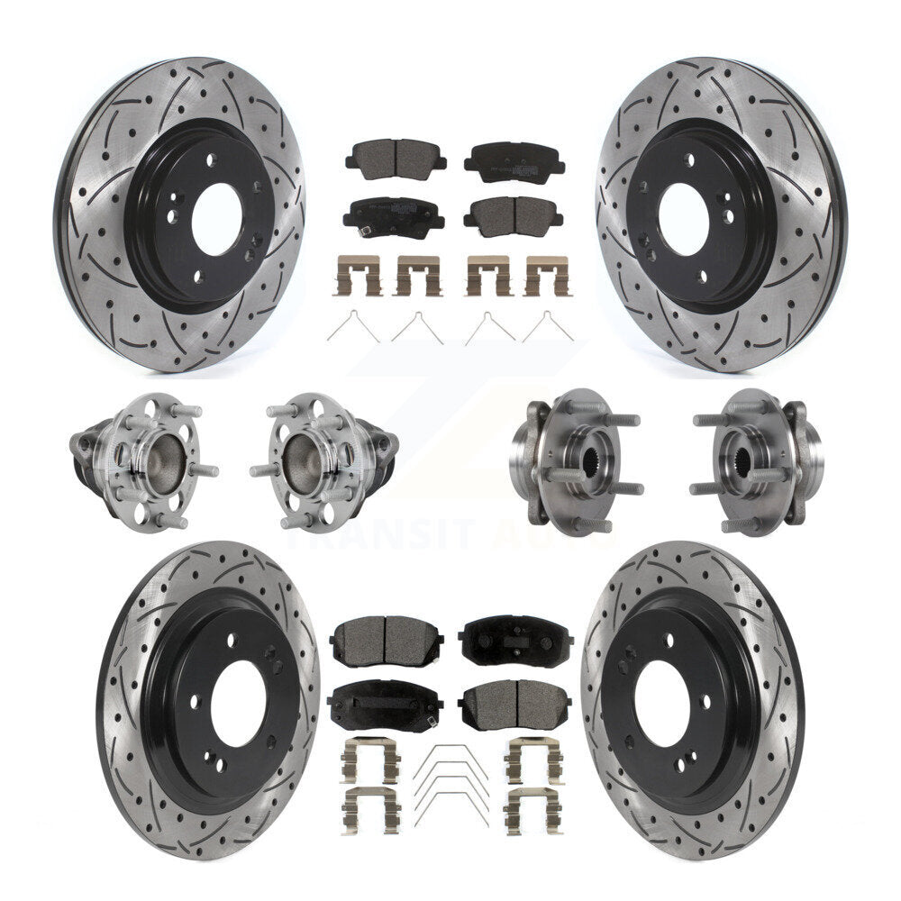 Hub Bearing Coated Brake Rotor Pads Front Rear Kit (10Pc) For Hyundai Elantra GT