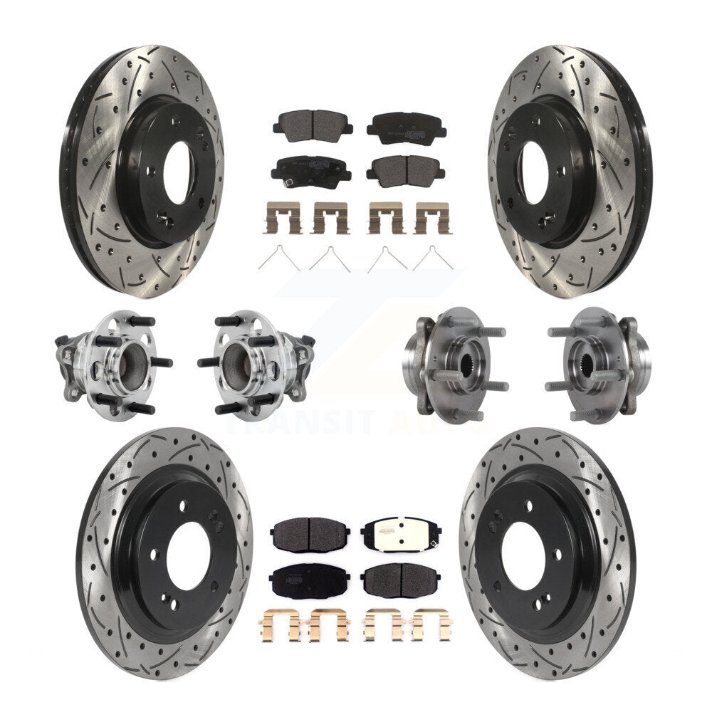 Hub Bearing Coated Brake Rotor Pads Front Rear Kit (10Pc) For Hyundai Elantra GT