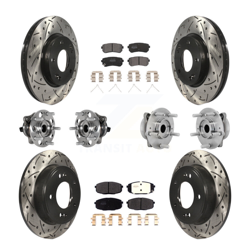 Hub Bearing Coated Disc Brake Rotor & Pad Front Rear Kit (10Pc) For Hyundai Kona