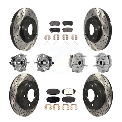 Hub Bearing Coated Disc Brake Rotor & Pad Front Rear Kit (10Pc) For Hyundai Kona