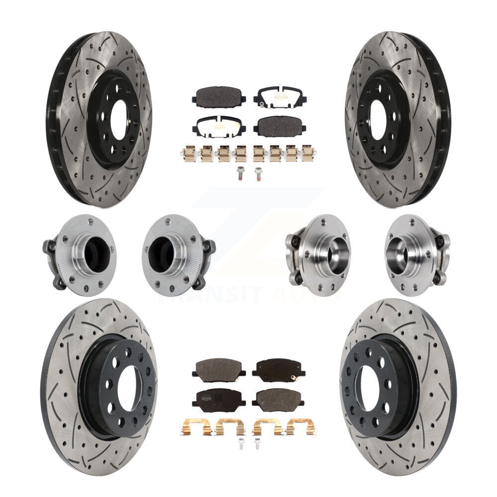 Hub Bearing Coated Brake Rotor & Pads Front Rear Kit (10Pc) For Jeep Compass FWD