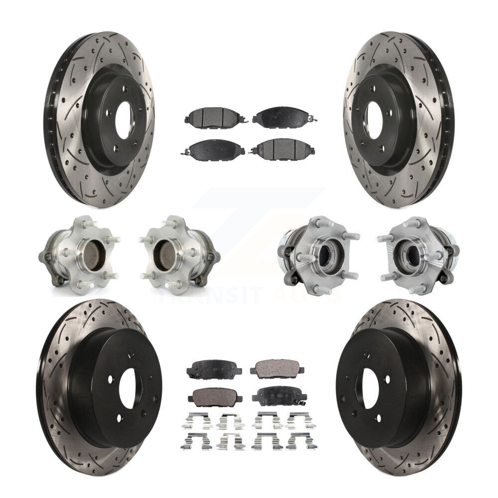 Hub Bearing Coated Brake Rotor & Pad Front Rear Kit (10Pc) For Nissan Murano FWD