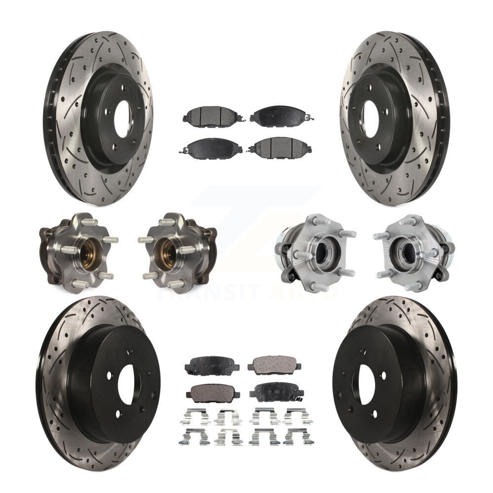 Hub Bearing Coated Brake Rotor & Pad Front Rear Kit (10Pc) For Nissan Murano AWD