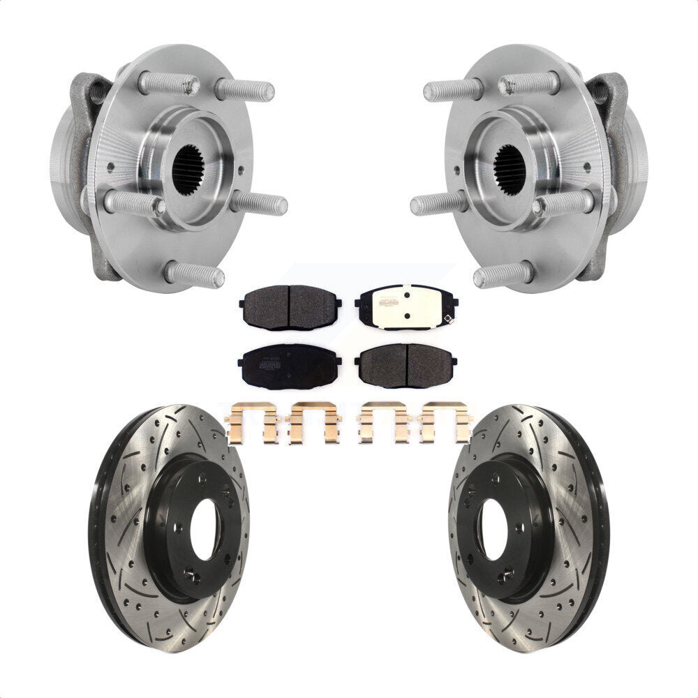 Hub Bearing Drilled Slot Brake Rotor & Pad Front Kit For Hyundai Kona Kia Seltos