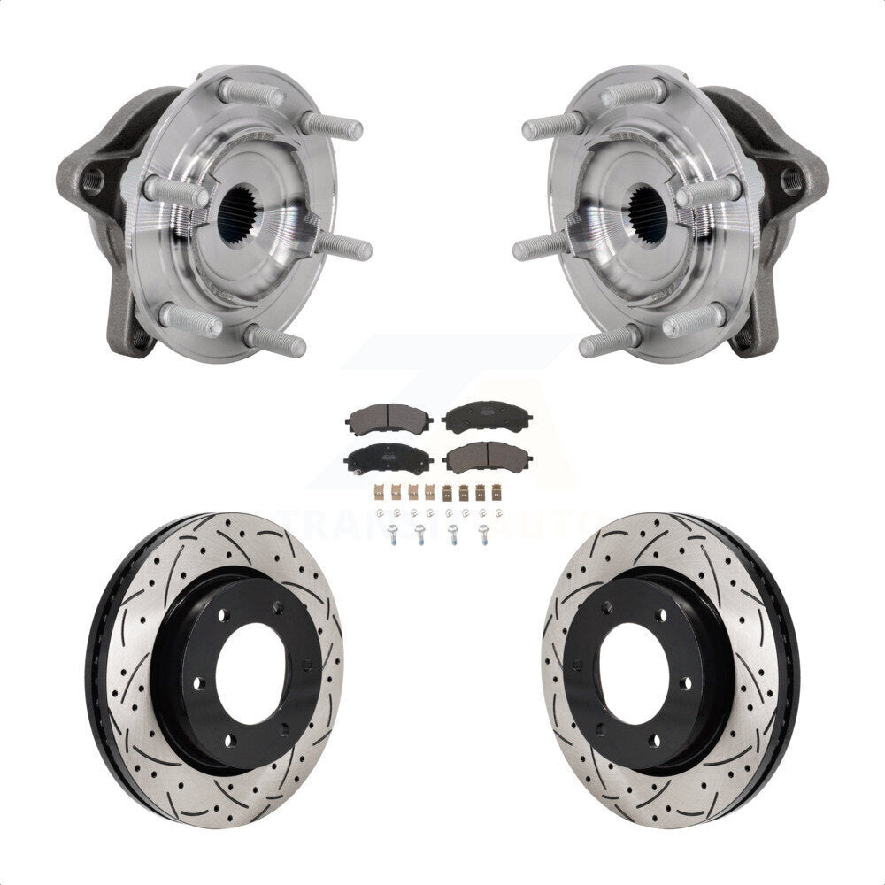 Hub Bearing Drilled Slot Brake Rotor Pad Front Kit For 2019-2023 Ford Ranger 4WD