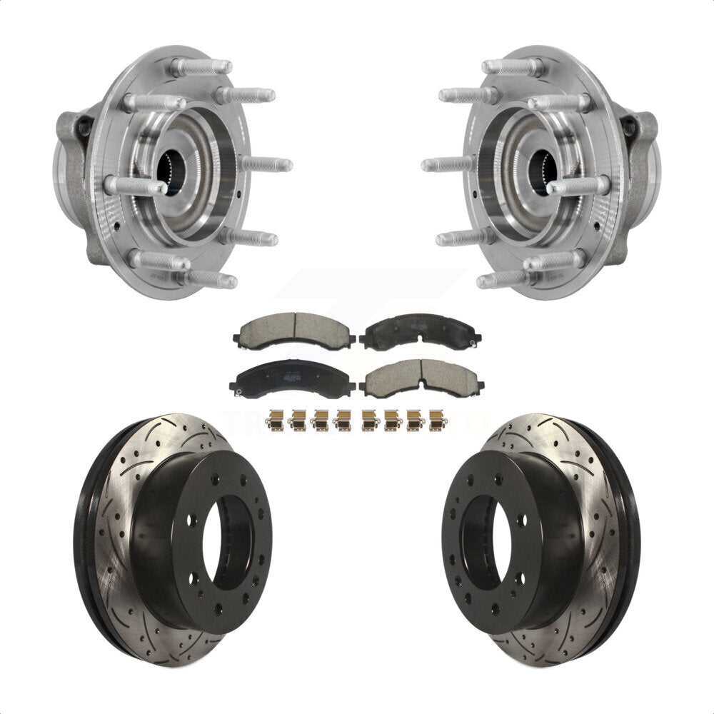Hub Bearing Drill Slot Brake Rotor Pads Front Kit For GMC Chevrolet Silverado HD