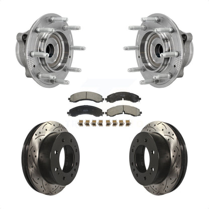 Hub Bearing Drill Slot Brake Rotor Pads Front Kit For GMC Chevrolet Silverado HD