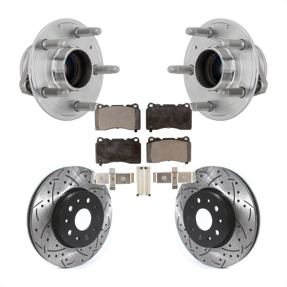 Hub Bearing Drilled Slot Brake Rotor Pad Front Kit For Chevrolet Camaro Cadillac