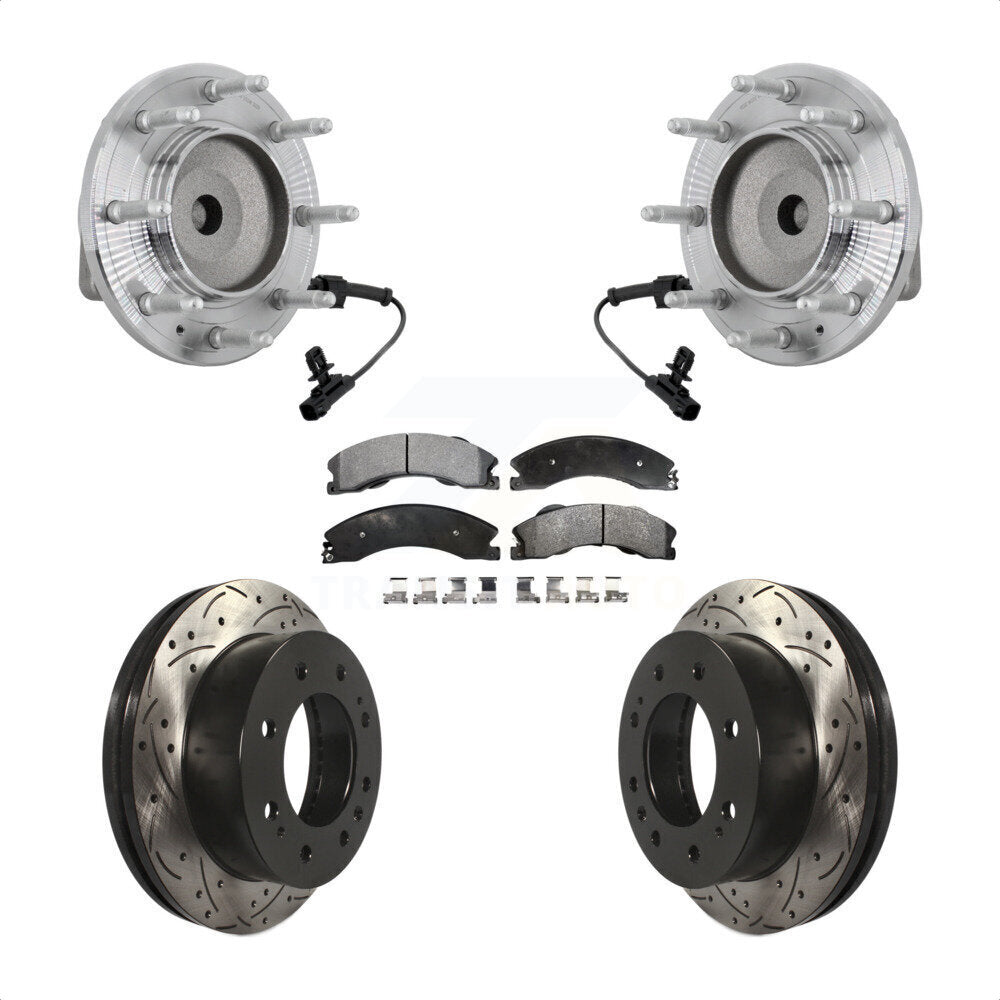 Hub Bearing Drilled Slot Brake Rotor Pad Front Kit For GMC Chevrolet Sierra 2500
