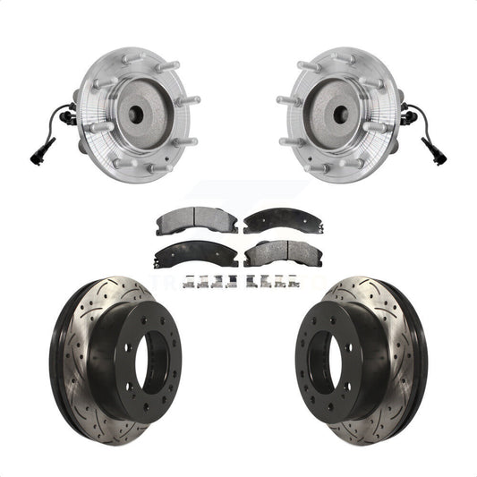 Hub Bearing Coat Drill Slot Brake Rotor Pad Front Kit For GMC Sierra 3500 HD RWD