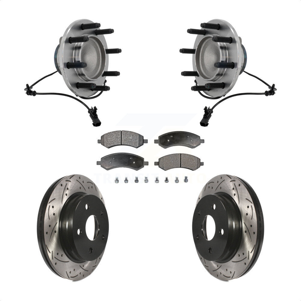 Hub Bearing Assembly Drilled Slot Brake Rotor & Pad Front Kit For Dodge Ram 1500