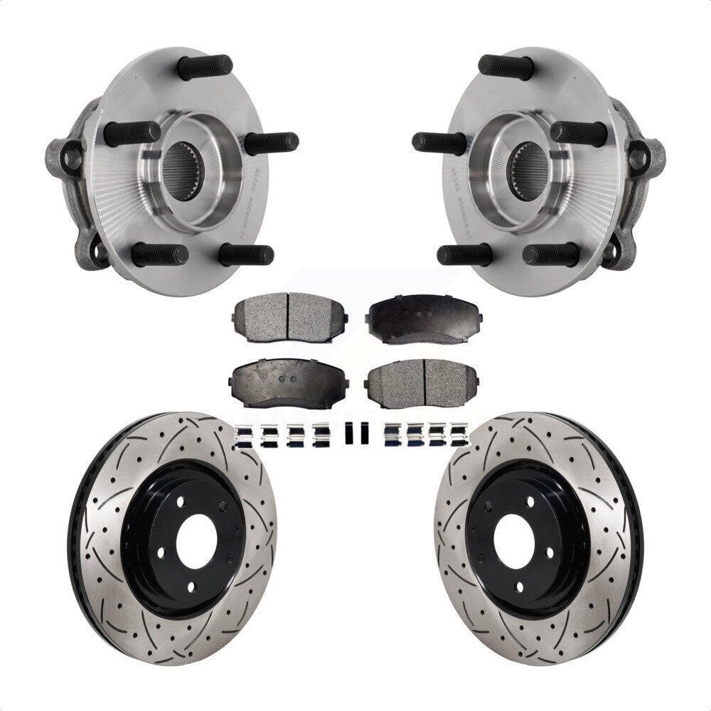 Hub Bearing Coated Drill Slot Brake Rotor Pad Front Kit For 2016-2023 Mazda CX-9