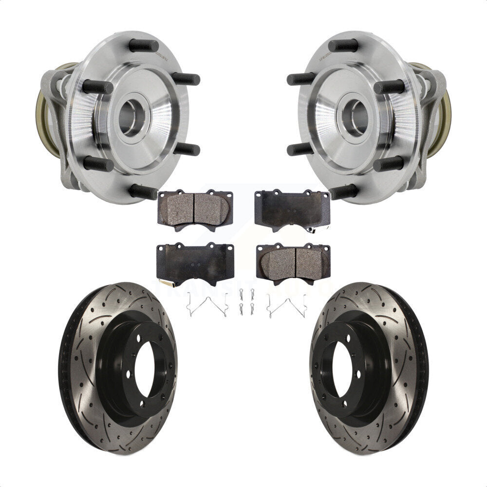 Hub Bearing Drilled Slot Brake Rotor Pads Front Kit For 10-21 Toyota 4Runner RWD