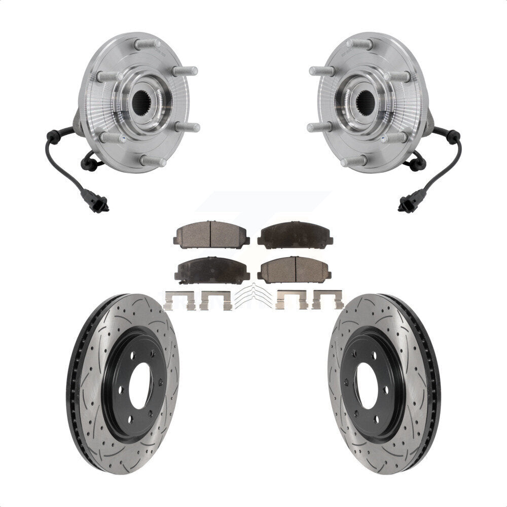 Hub Bearing Drill Slot Brake Rotor Pads Front Kit For 2017-2023 Nissan TITAN 4WD