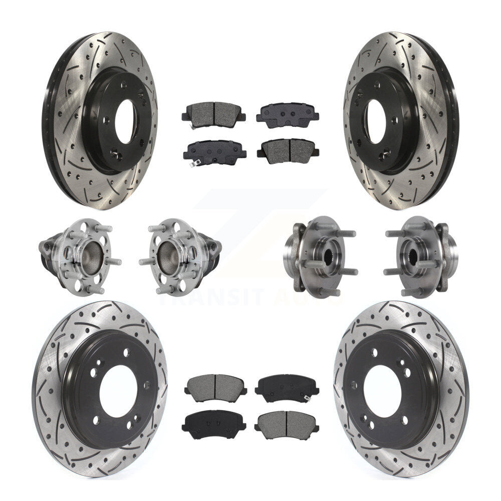 Hub Bearing Coated Brake Rotor & Pads Front Rear Kit (10Pc) For Hyundai Veloster
