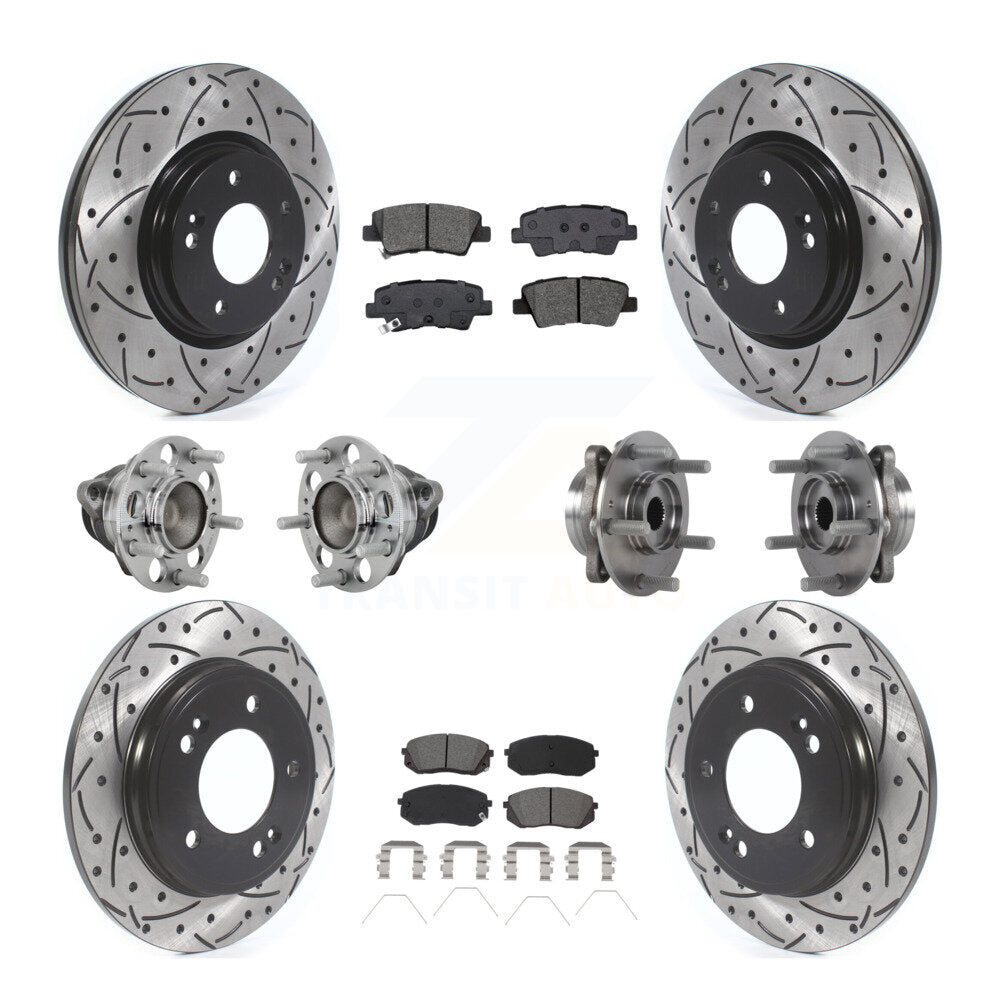 Hub Bearing Coated Brake Rotor & Pad Front Rear Kit (10Pc) For Kia Forte Hyundai