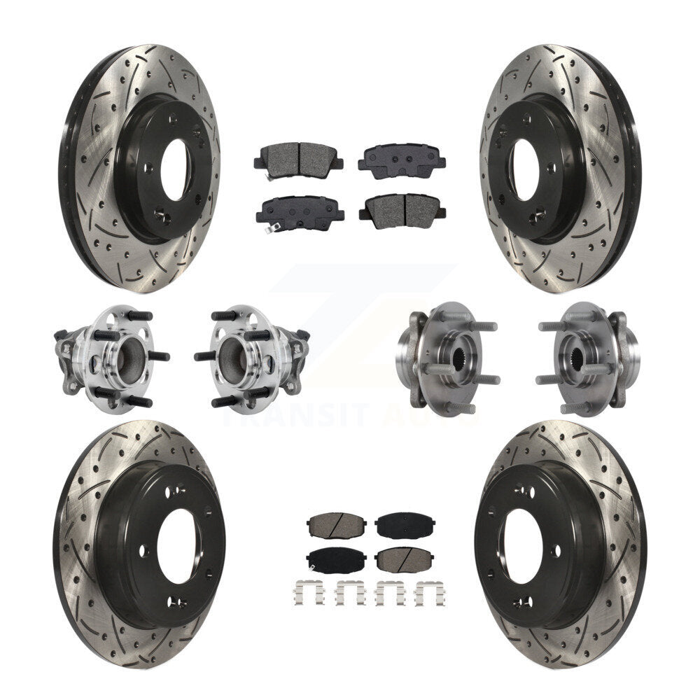 Hub Bearing Coat Brake Rotor Pads Front Rear Kit (10Pc) For Kia Forte Hyundai GT