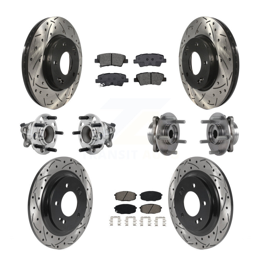 Hub Bearing Coated Brake Rotor Pads Front Rear Kit (10Pc) For Hyundai Elantra GT