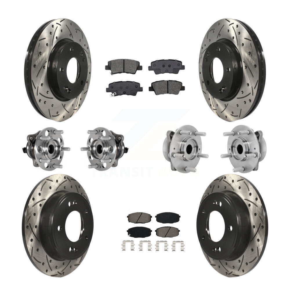 Hub Bearing Coated Disc Brake Rotor & Pad Front Rear Kit (10Pc) For Hyundai Kona