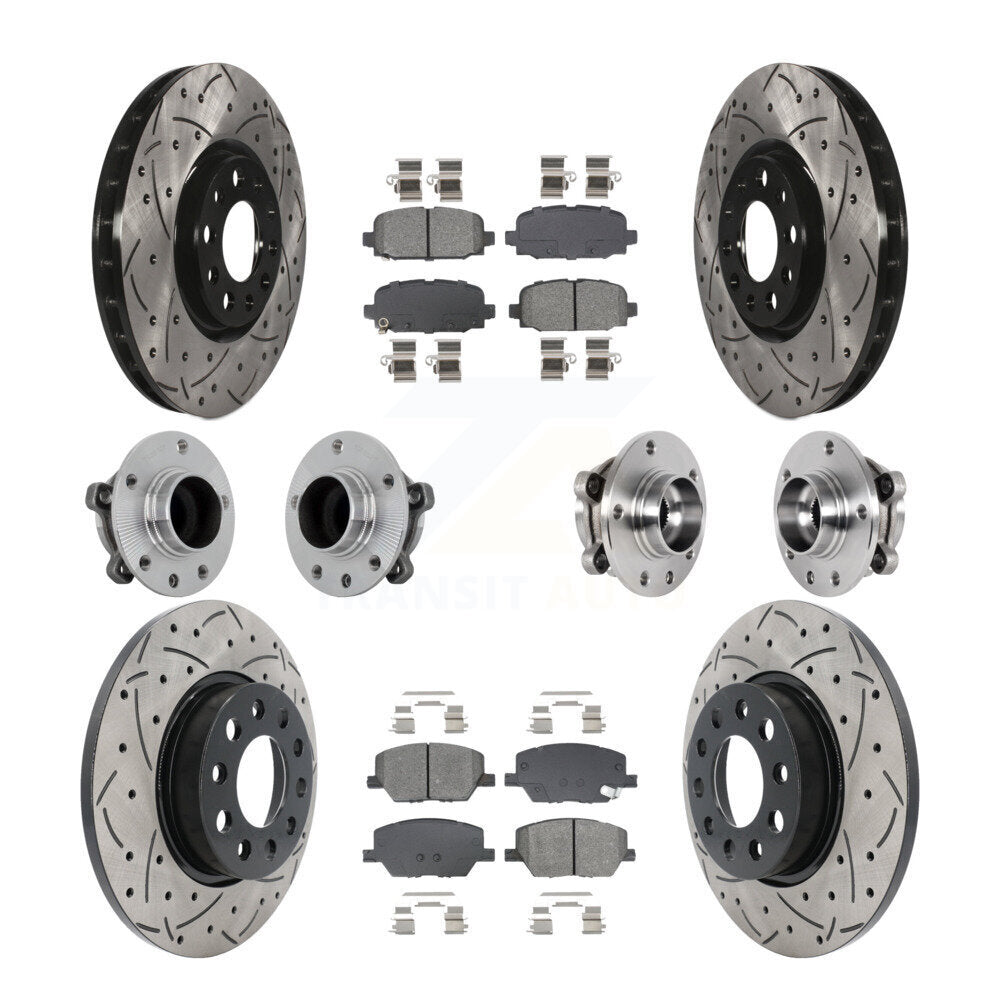 Hub Bearing Coated Brake Rotor & Pads Front Rear Kit (10Pc) For Jeep Compass FWD