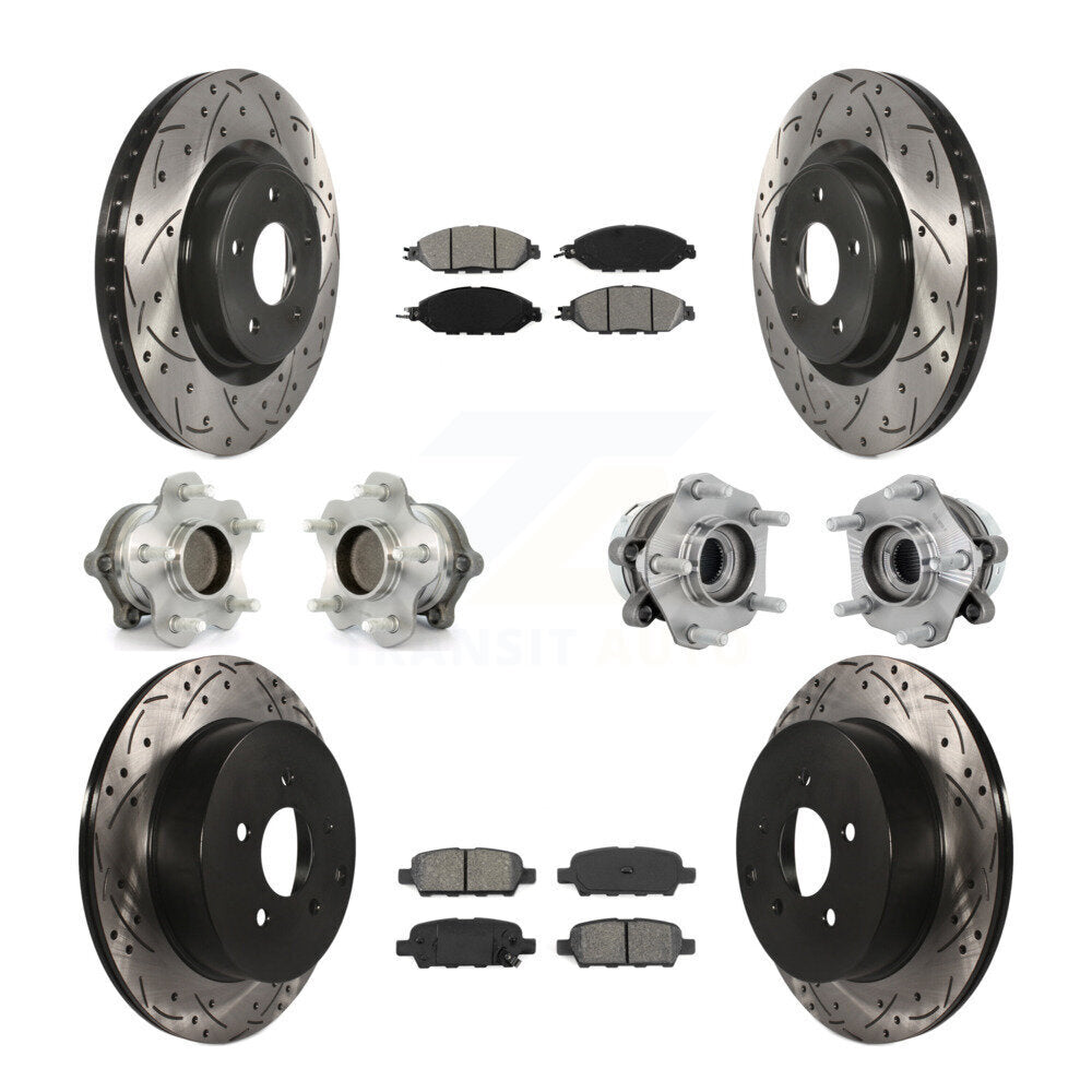 Hub Bearing Coated Brake Rotor & Pad Front Rear Kit (10Pc) For Nissan Murano FWD