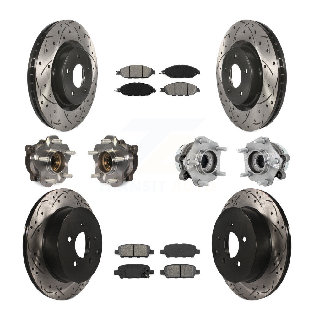 Hub Bearing Coated Brake Rotor & Pad Front Rear Kit (10Pc) For Nissan Murano AWD