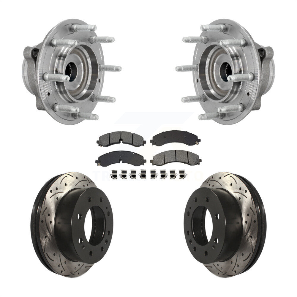 Hub Bearing Drill Slot Brake Rotor Pads Front Kit For GMC Chevrolet Silverado HD