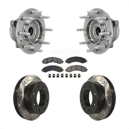 Hub Bearing Drill Slot Brake Rotor Pads Front Kit For GMC Chevrolet Silverado HD