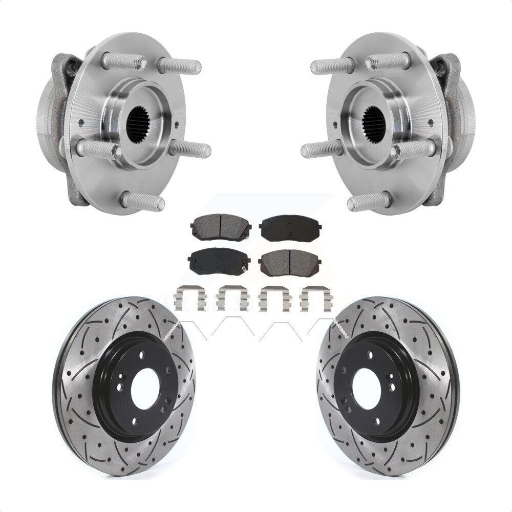Hub Bearing Drilled Slot Brake Rotor & Pad Front Kit For Hyundai Kona Kia Seltos