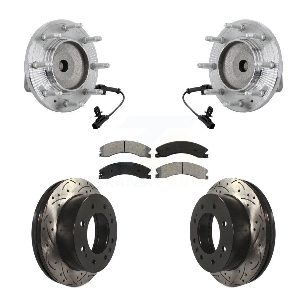 Hub Bearing Drilled Slot Brake Rotor Pad Front Kit For GMC Chevrolet Sierra 2500