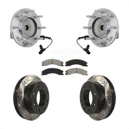 Hub Bearing Drilled Slot Brake Rotor Pad Front Kit For GMC Chevrolet Sierra 2500
