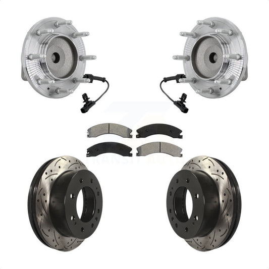 Hub Bearing Drilled Slot Brake Rotor Pad Front Kit For GMC Chevrolet Sierra 2500