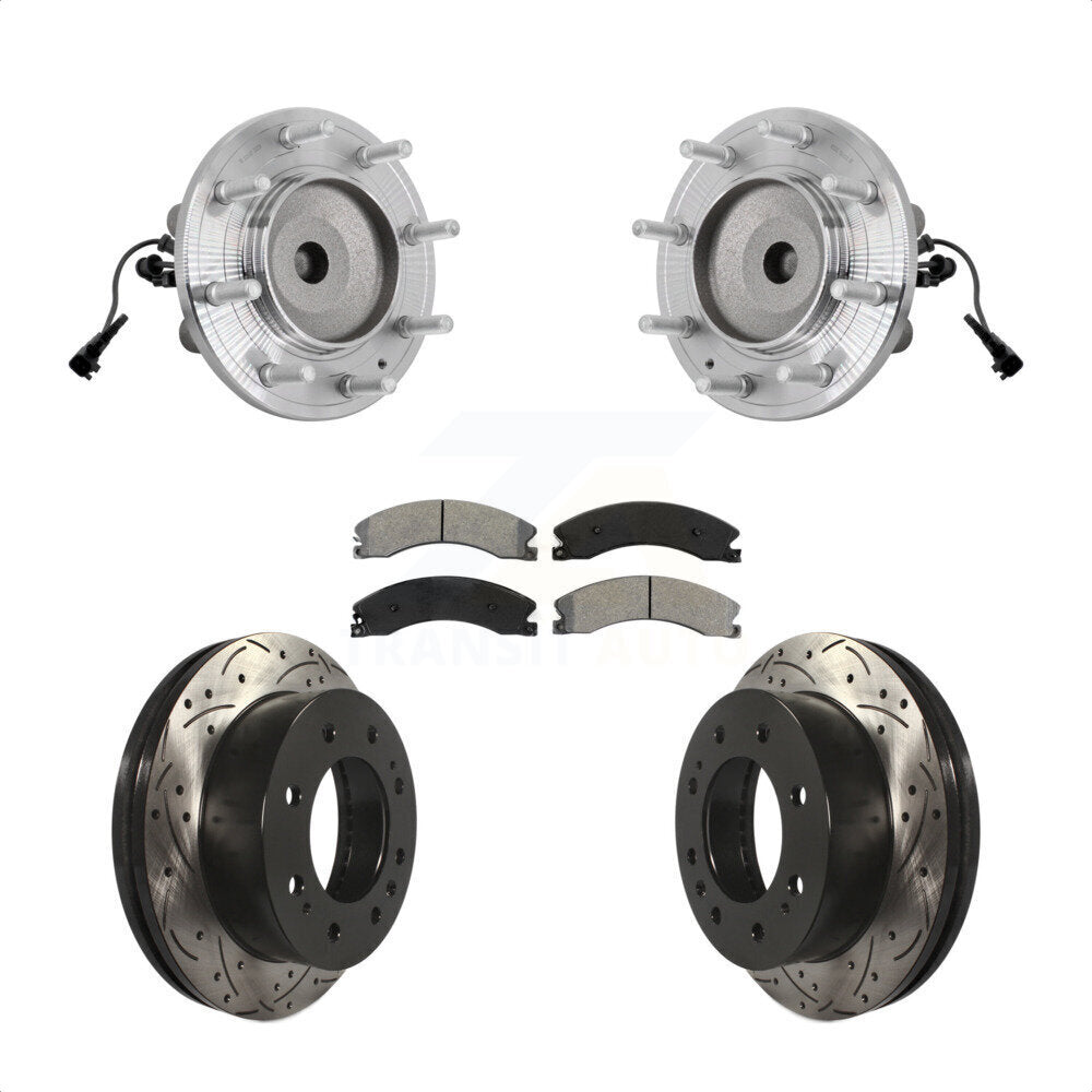 Hub Bearing Coat Drill Slot Brake Rotor Pad Front Kit For GMC Sierra 3500 HD RWD