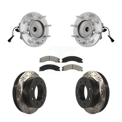 Hub Bearing Coat Drill Slot Brake Rotor Pad Front Kit For GMC Sierra 3500 HD RWD