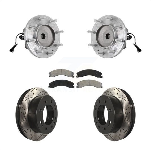 Hub Bearing Coat Drill Slot Brake Rotor Pad Front Kit For GMC Sierra 3500 HD RWD