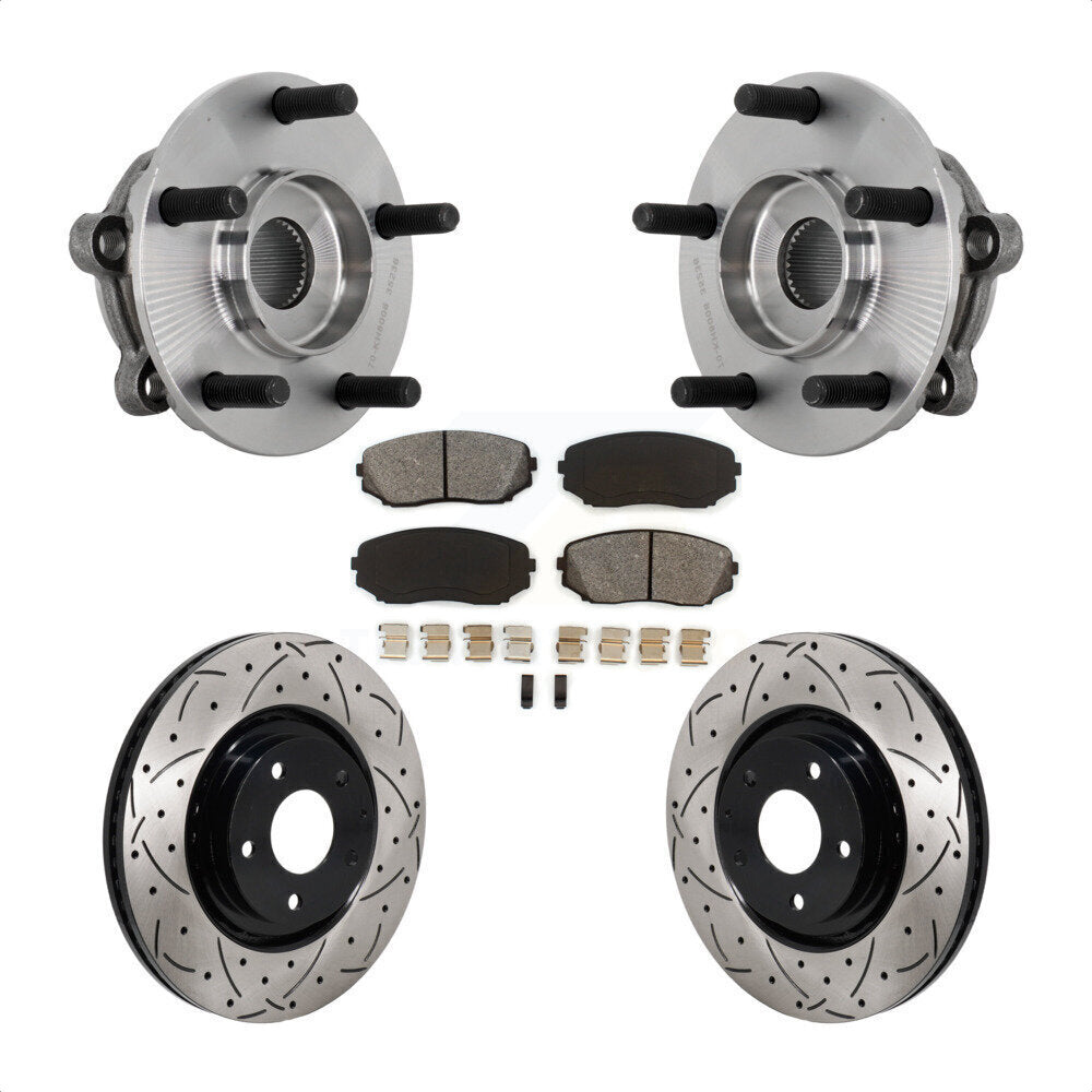 Hub Bearing Coated Drill Slot Brake Rotor Pad Front Kit For 2016-2023 Mazda CX-9