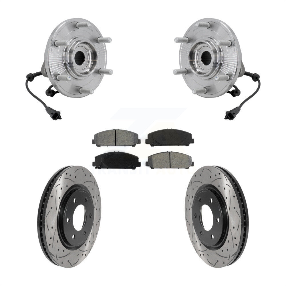 Hub Bearing Drill Slot Brake Rotor Pads Front Kit For 2017-2023 Nissan TITAN 4WD