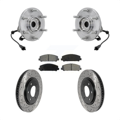 Hub Bearing Drill Slot Brake Rotor Pads Front Kit For 2017-2023 Nissan TITAN 4WD