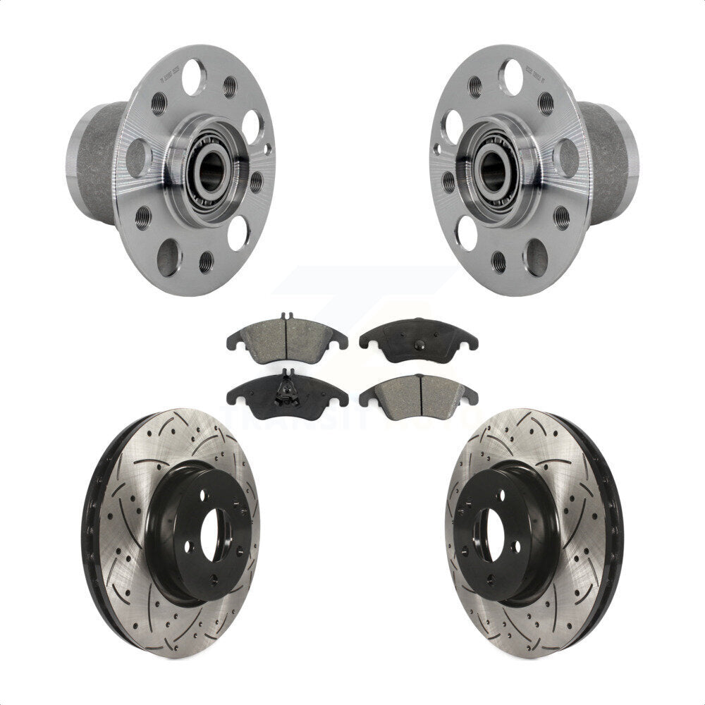 Hub Bearing Drilled Slot Brake Rotor & Pad Front Kit For Mercedes-Benz C300 E350