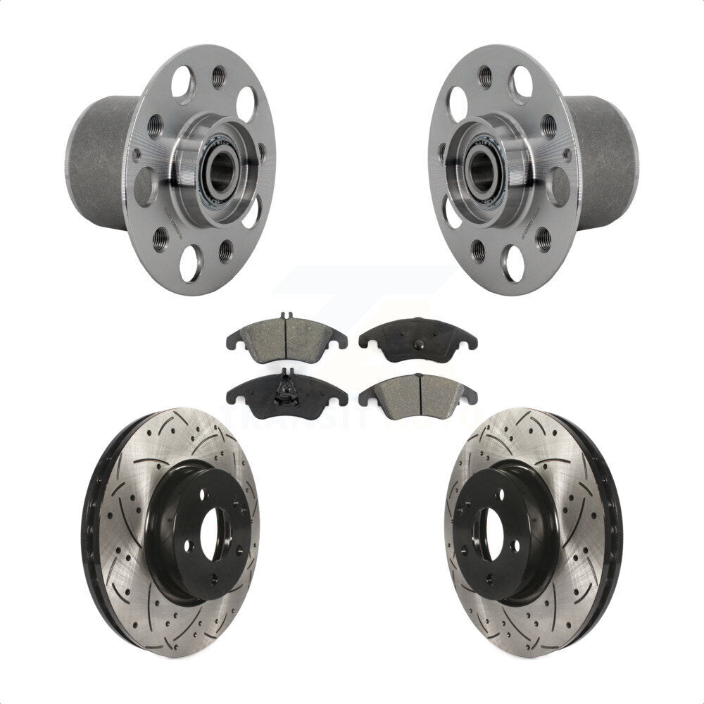 Hub Bearing Drilled Slot Brake Rotor & Pad Front Kit For Mercedes-Benz E350 E400