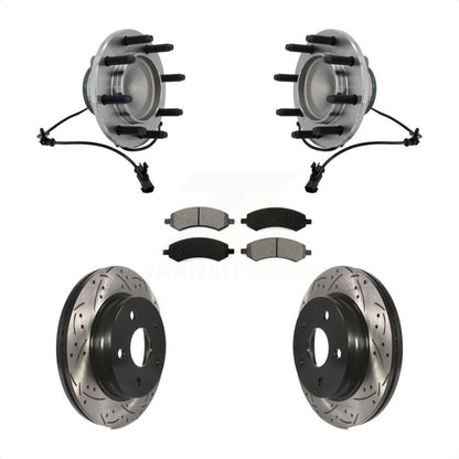 Hub Bearing Assembly Drilled Slot Brake Rotor & Pad Front Kit For Dodge Ram 1500