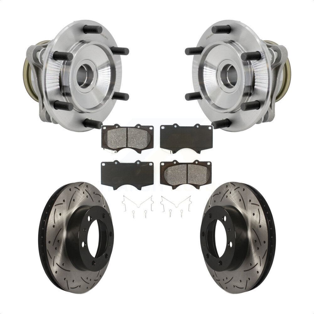 Hub Bearing Drilled Slot Brake Rotor Pads Front Kit For Toyota Tacoma 4Runner FJ