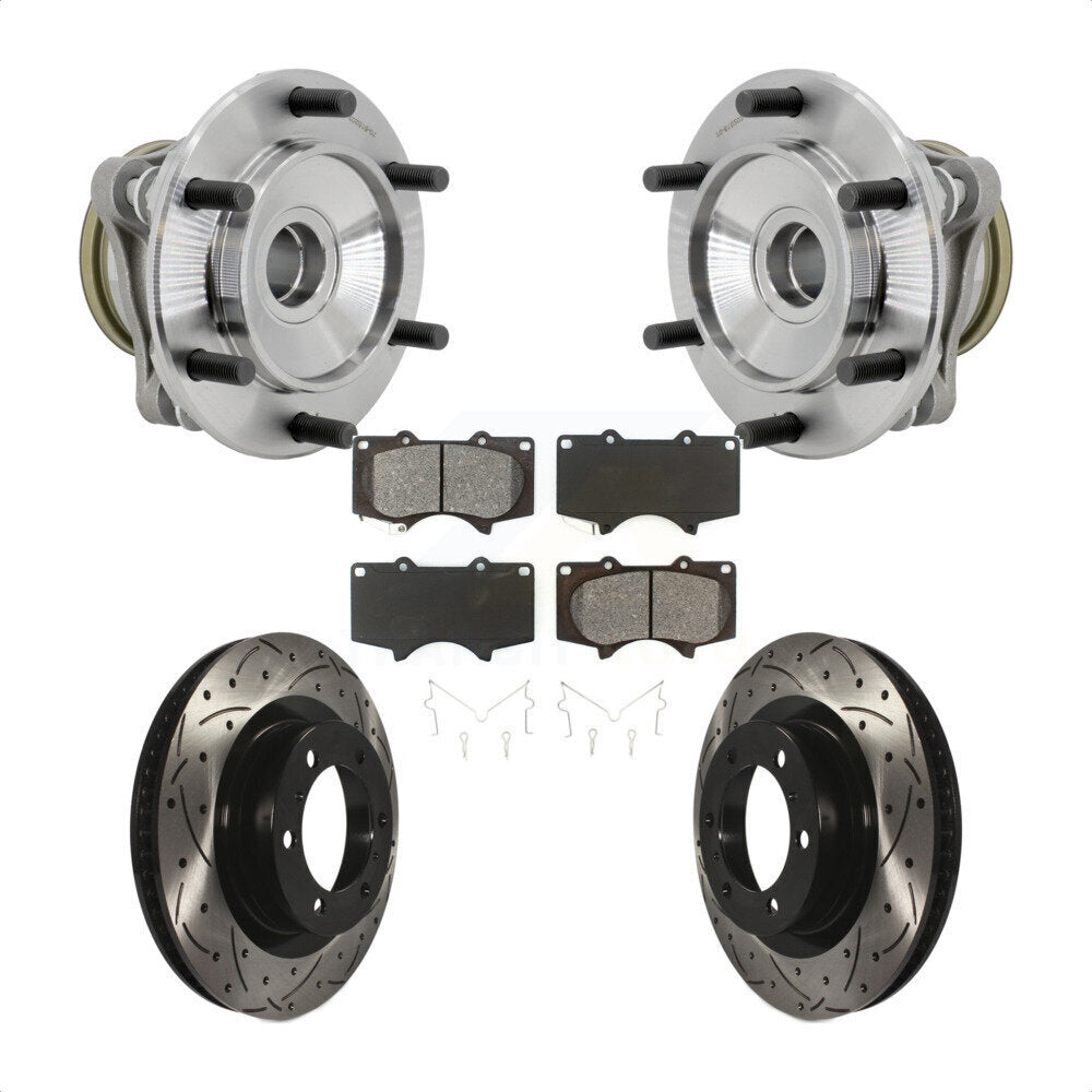 Hub Bearing Drilled Slot Brake Rotor Pads Front Kit For 10-21 Toyota 4Runner RWD