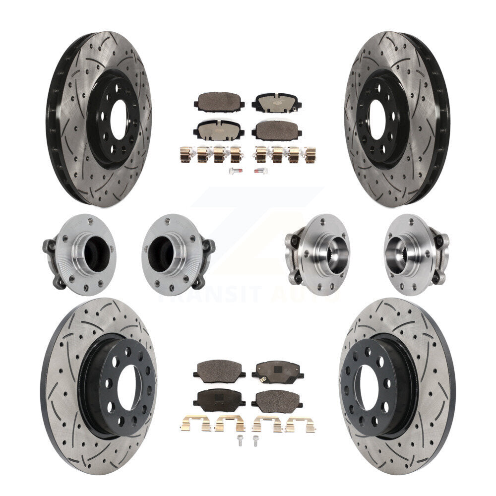 Hub Bearing Coated Brake Rotor & Pads Front Rear Kit (10Pc) For Jeep Compass FWD