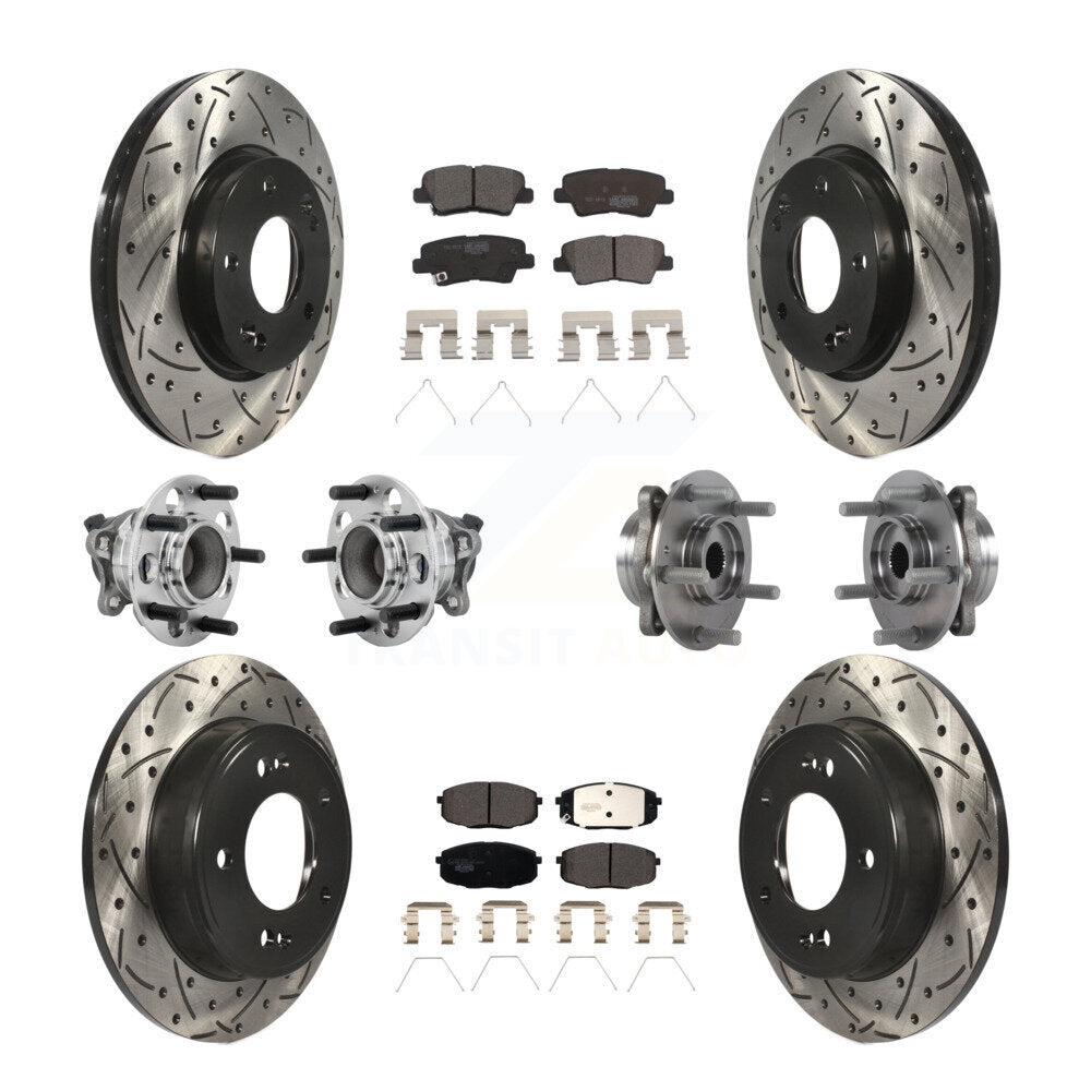 Hub Bearing Coat Brake Rotor Pads Front Rear Kit (10Pc) For Kia Forte Hyundai GT